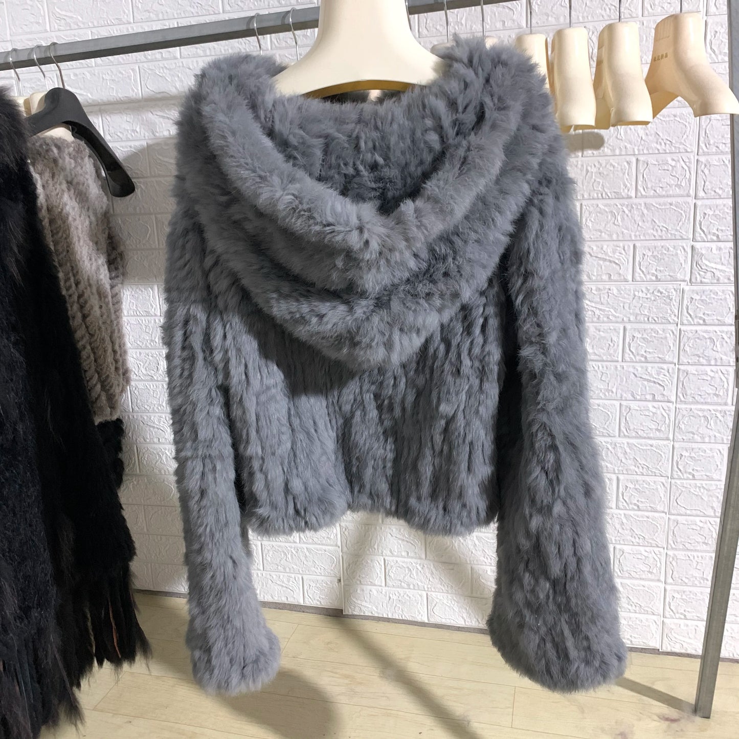 100% Real Rabbit Fur Coat