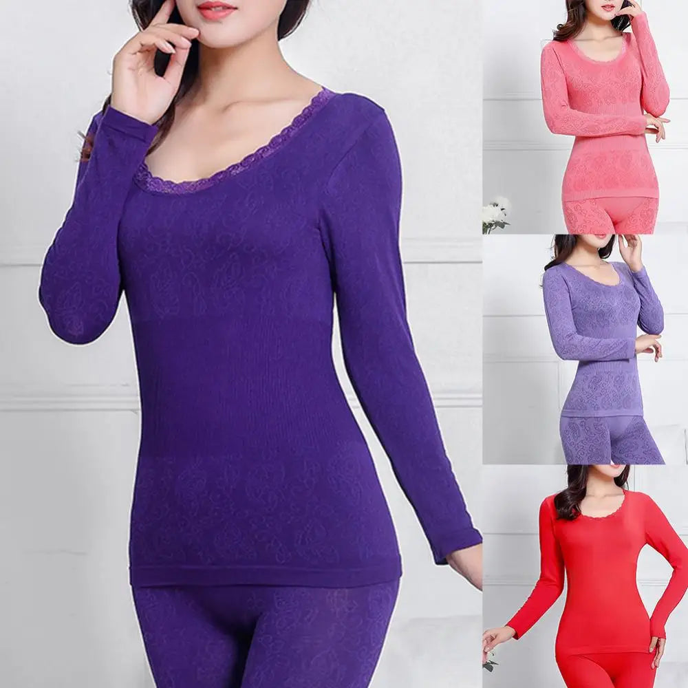 2Pcs Women Thermal Underwear Sleepwear Set