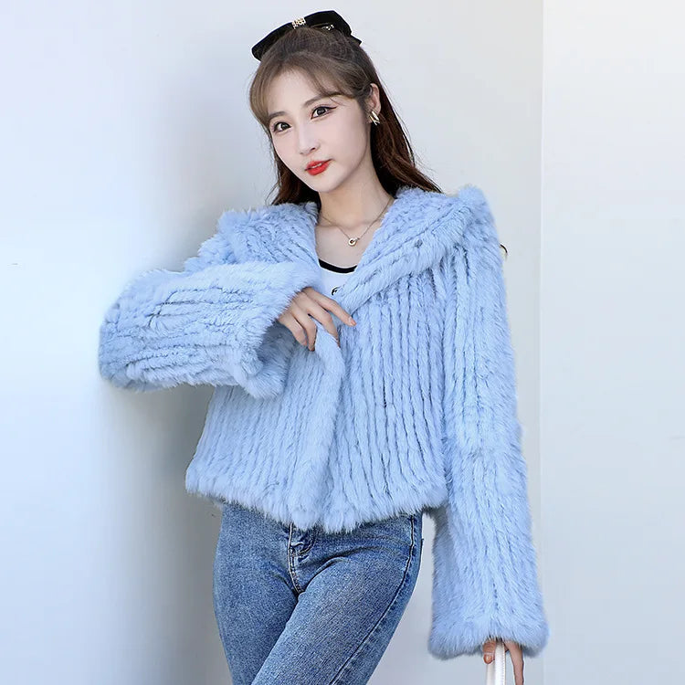 100% Real Rabbit Fur Coat