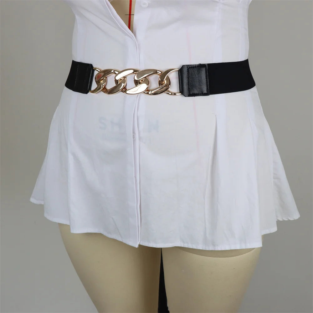 Plus Size Chain Link Wide Elastic Waist Belt