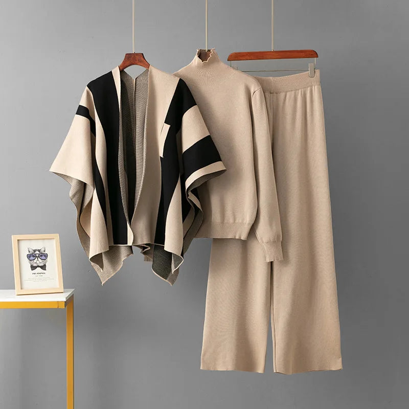 2025 European Striped Knitted 3 pcs Suit