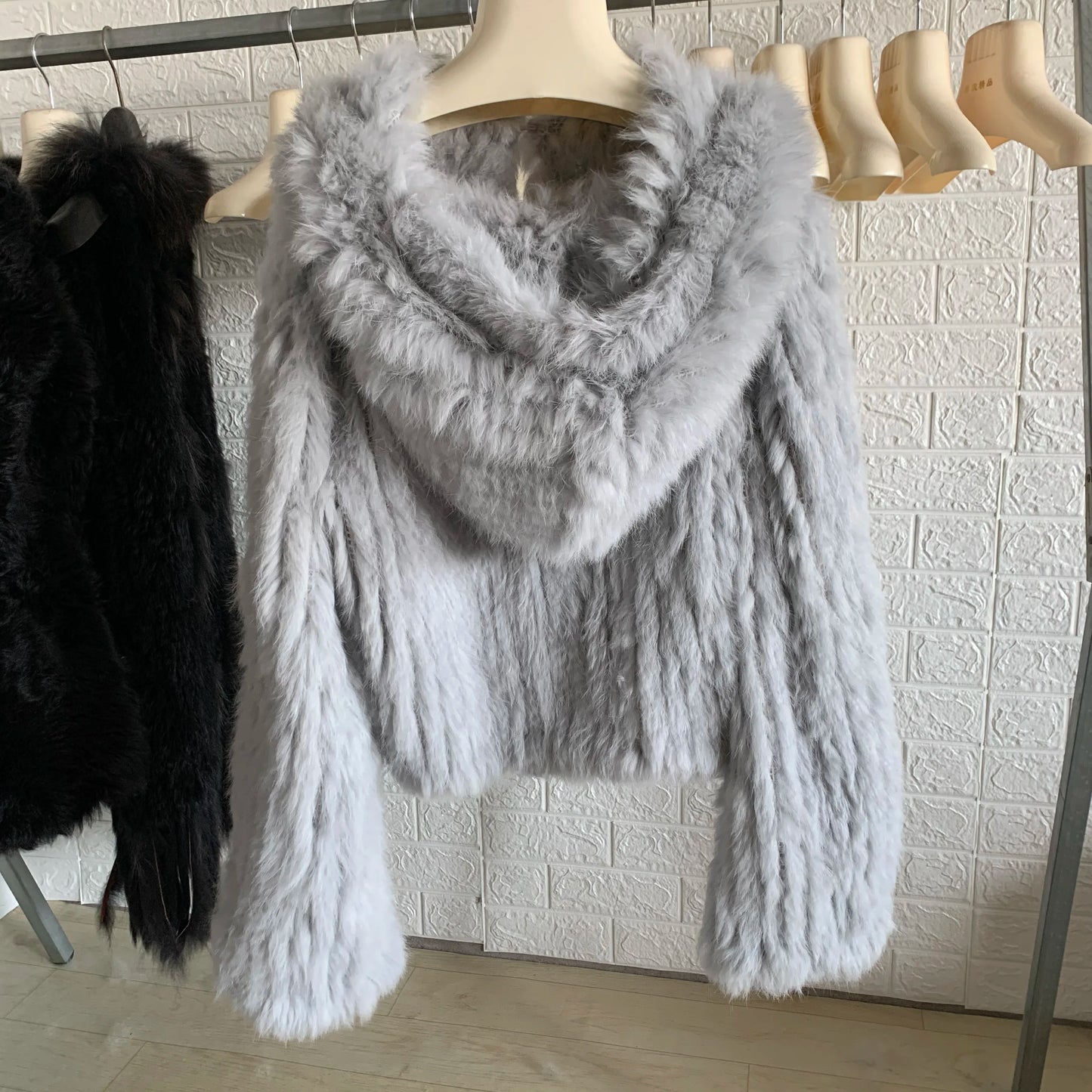 100% Real Rabbit Fur Coat