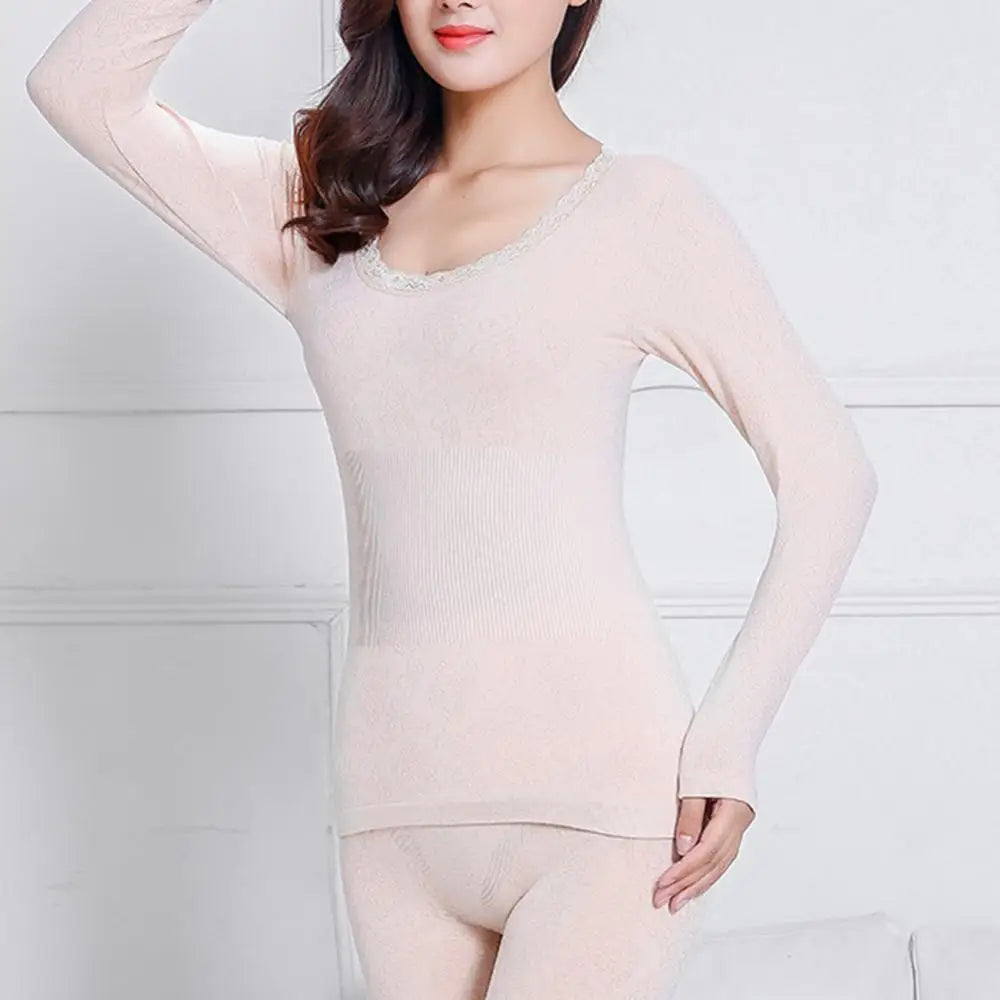 2Pcs Women Thermal Underwear Sleepwear Set