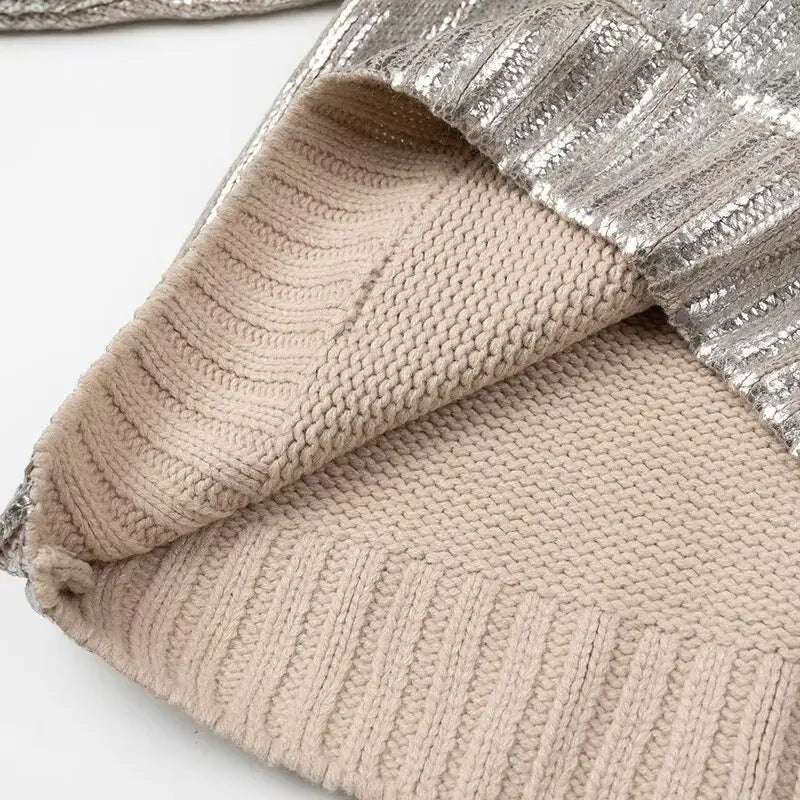 Plus Size Hooded Metallic Long-Sleeved Sweater