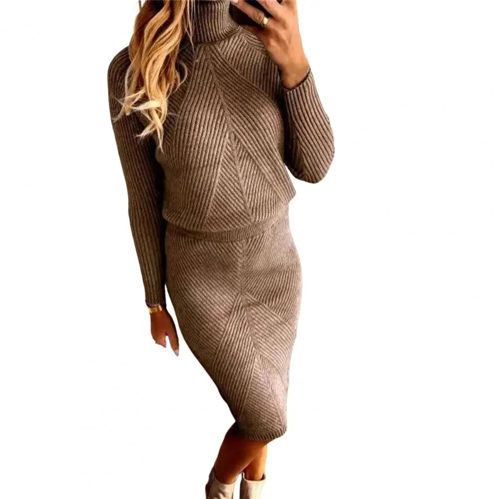 2 Pcs Turtleneck Sweater Skirt Set