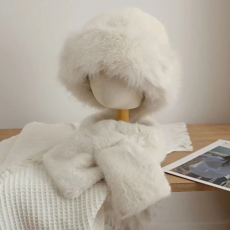 2pcs Plush Fox Mink Fur Scarf Hat Sets