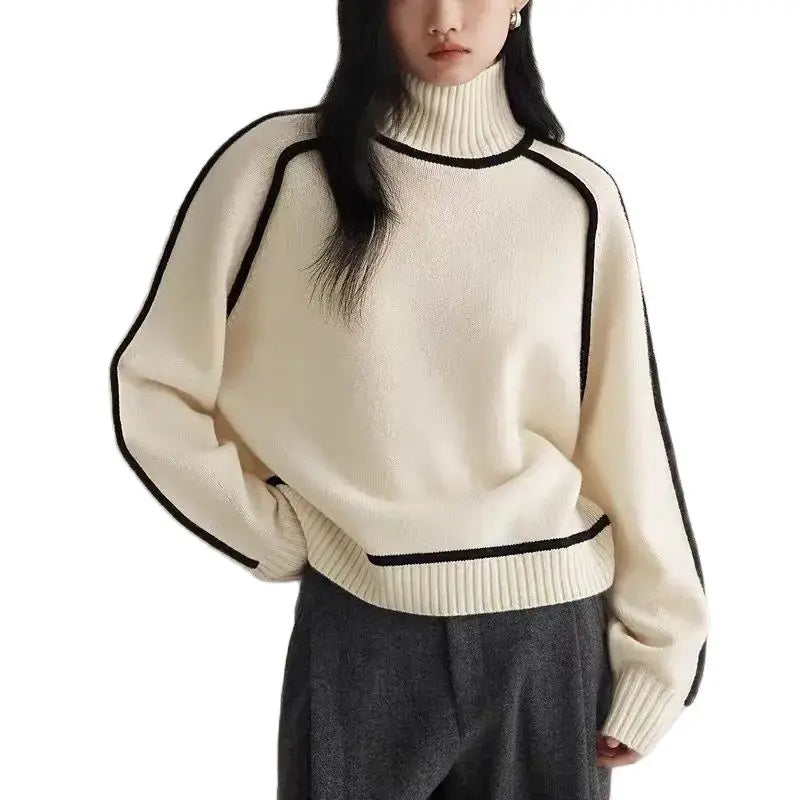 Pipping Sweater Turtleneck Pullovers