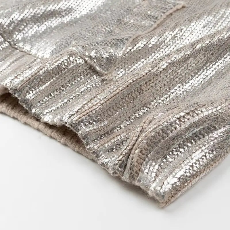 Plus Size Hooded Metallic Long-Sleeved Sweater