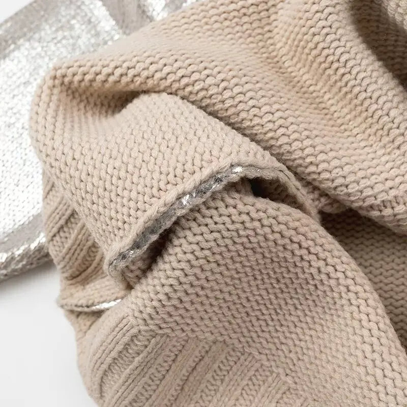 Plus Size Hooded Metallic Long-Sleeved Sweater