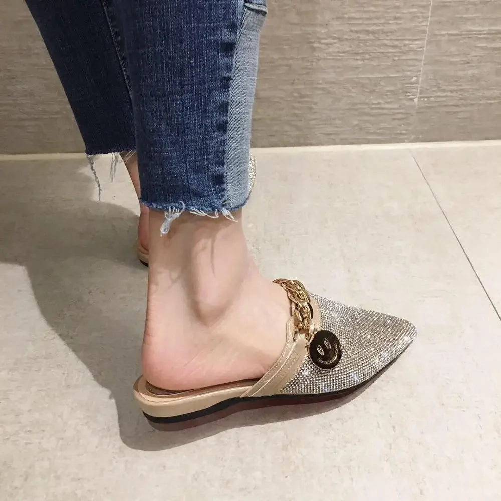 Metal Chain Rhinestone Shiny Flat