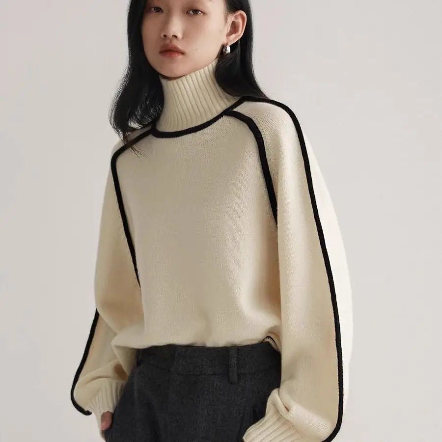 Pipping Sweater Turtleneck Pullovers