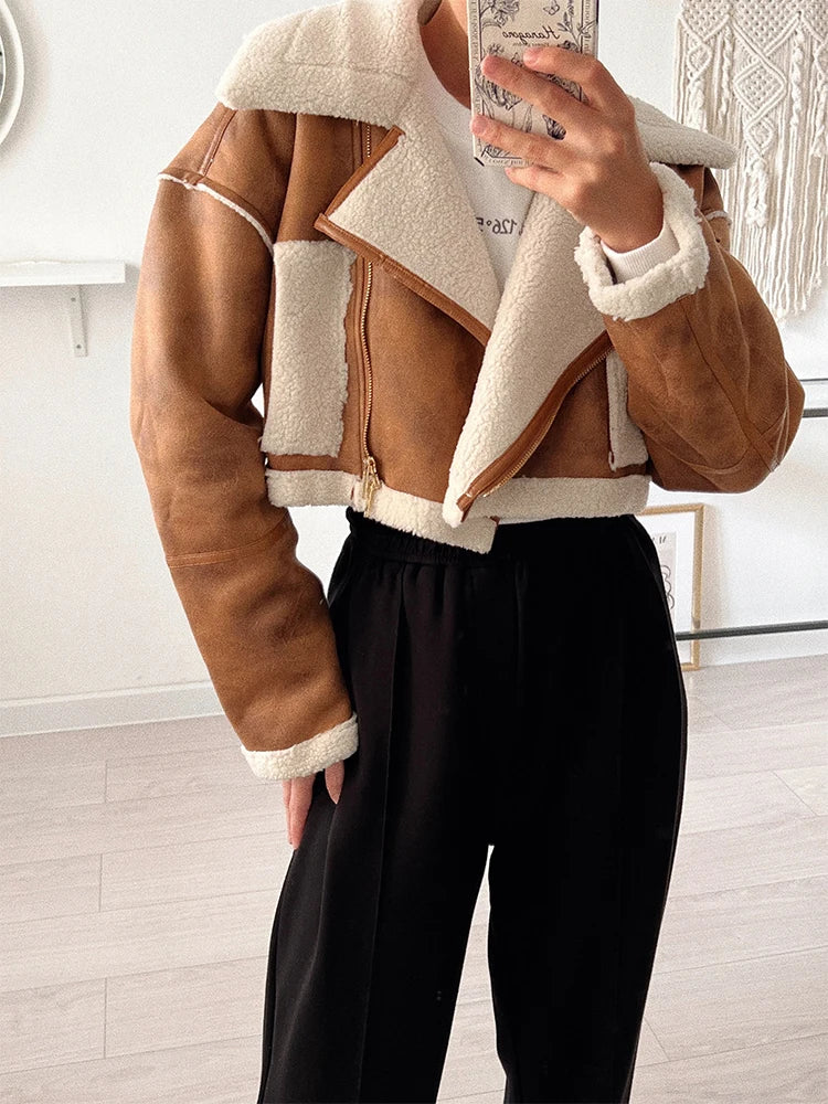 Women Short Thick Faux Fur Lamb Jacket 2024