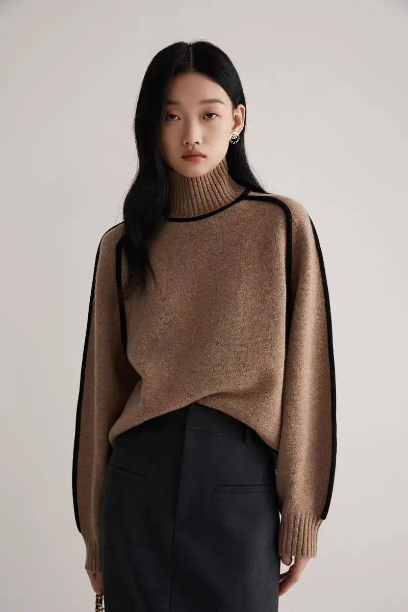 Pipping Sweater Turtleneck Pullovers