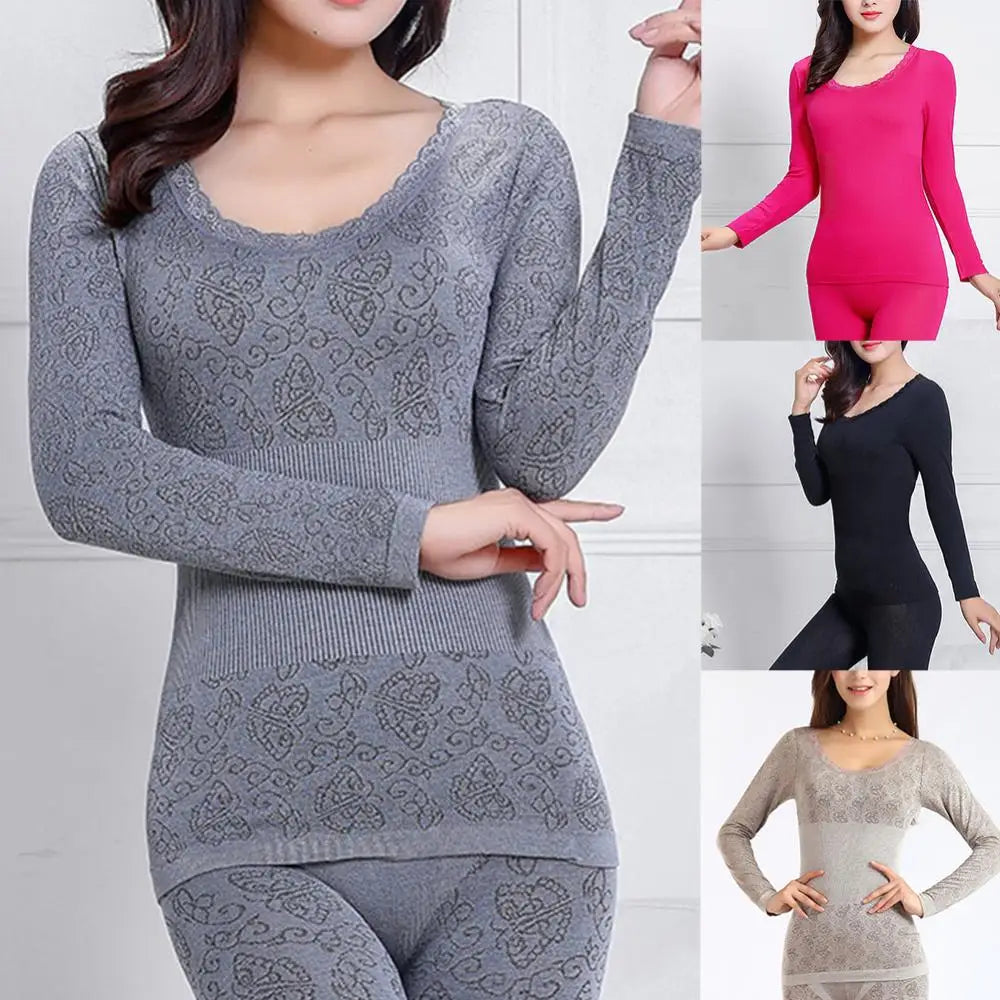 2Pcs Women Thermal Underwear Sleepwear Set