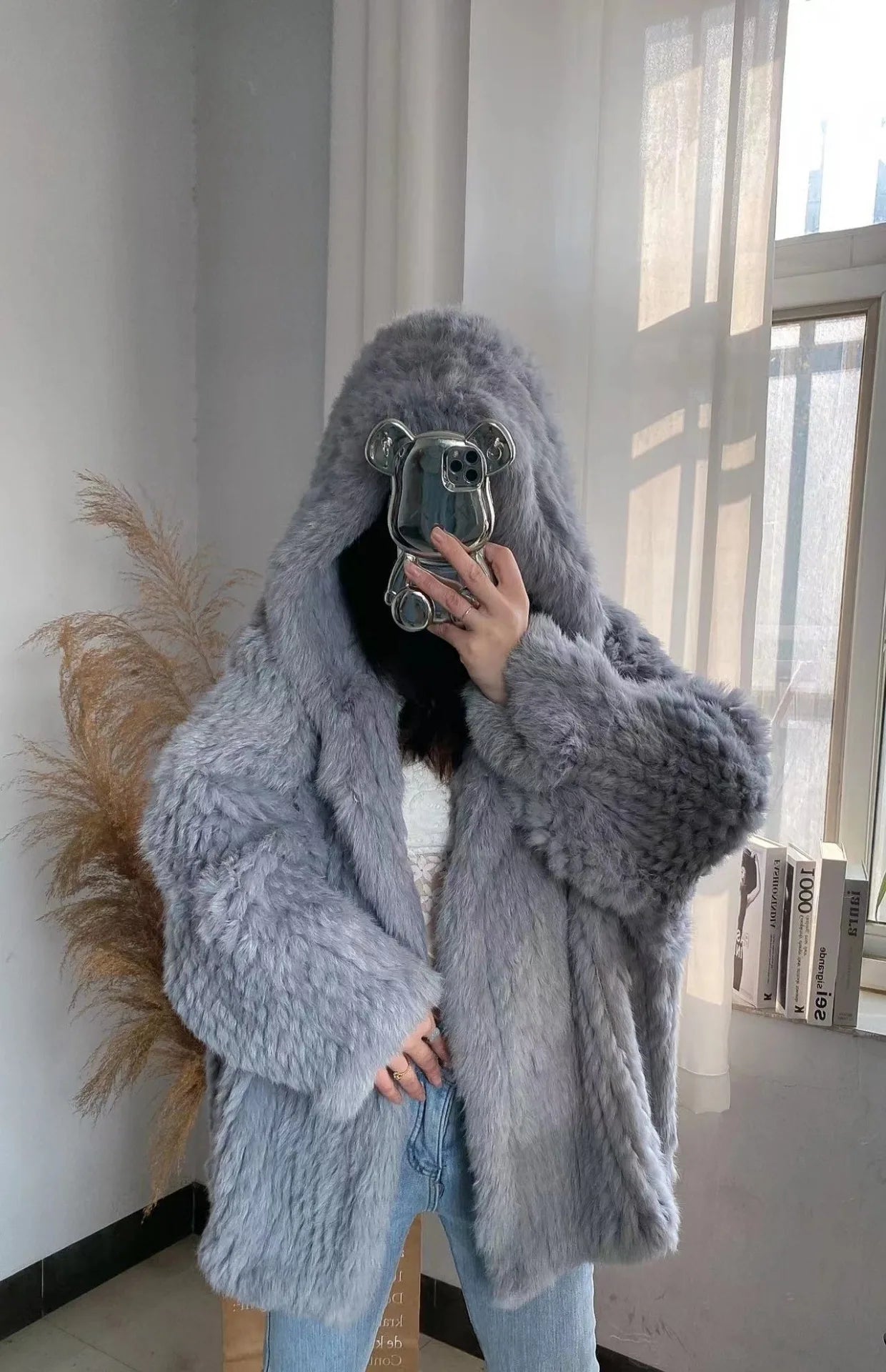 100% Real Rabbit Fur Coat