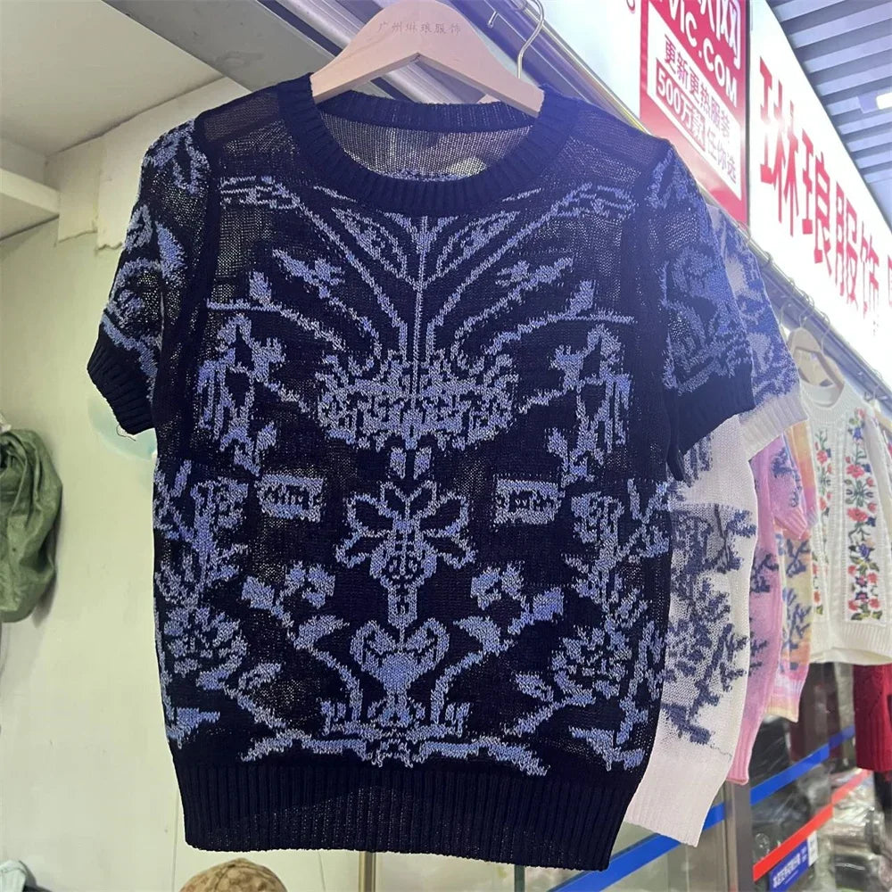 Flower Embroidery Hollow Out Knitted Sweater