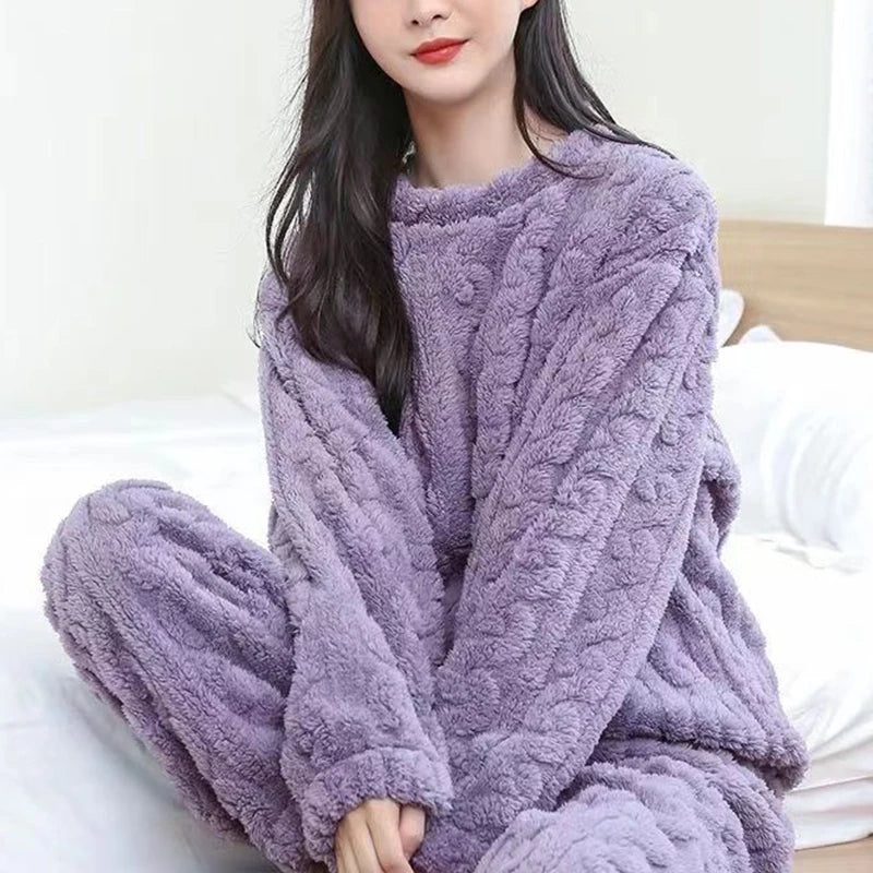 Pajamas 2Pcs Warm Thick Fleece Sleepwear