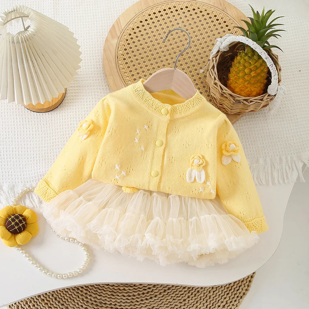 Girls Knitted Woolen Tutu Skirts 2pcs Det