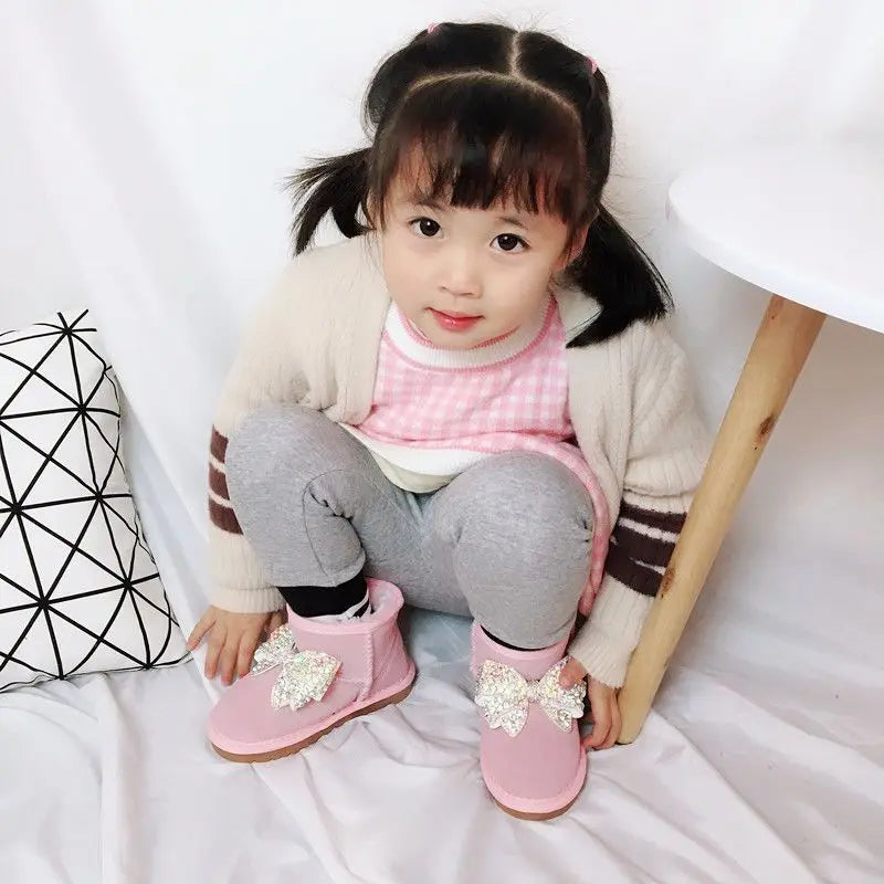 Handmade Girls Boots with Rhinestone Bow