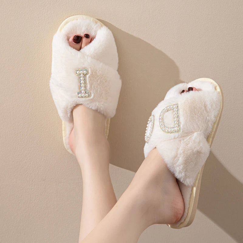 Luxury Pearl Rhinestone I Do Bride Slippers
