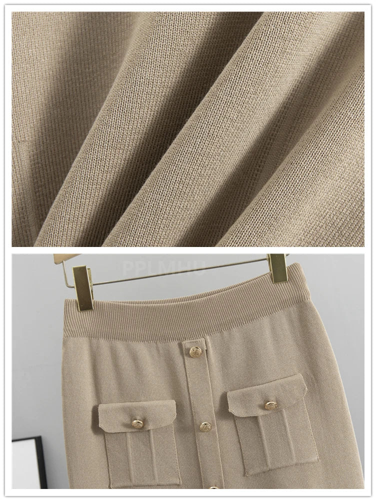 Chic Polo Collar Short Sweater Cardigan 2 Piece Sets