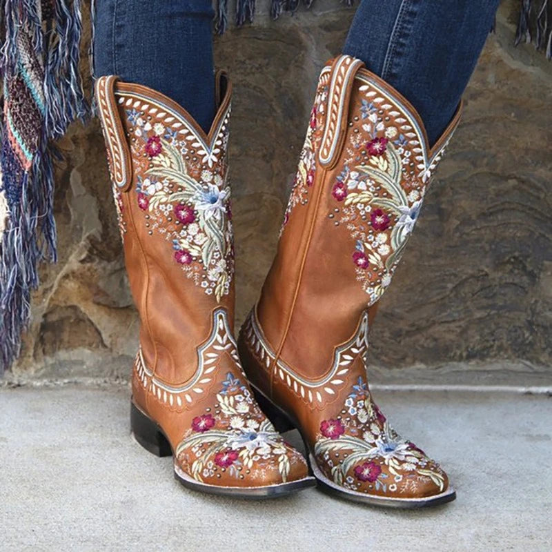 European and American Embroidery Retro Western Cowboy Boots