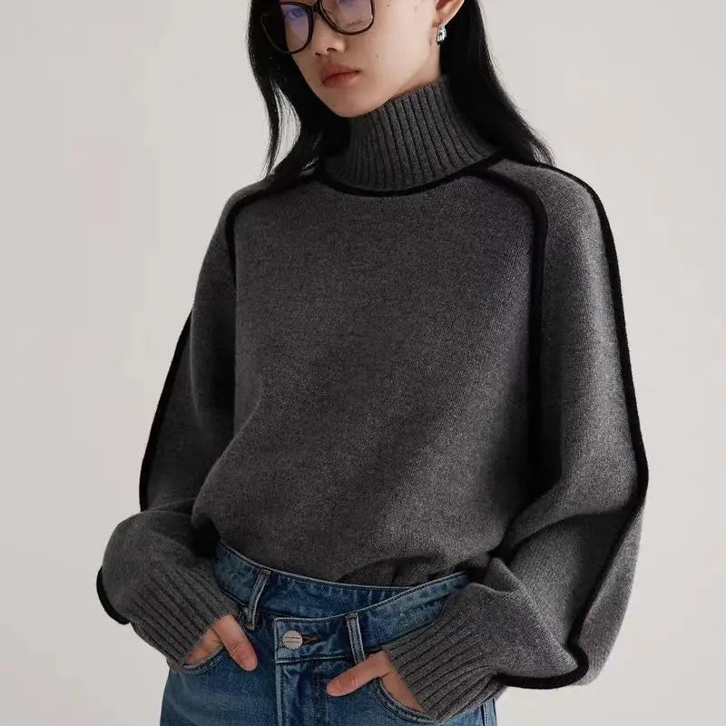 Pipping Sweater Turtleneck Pullovers
