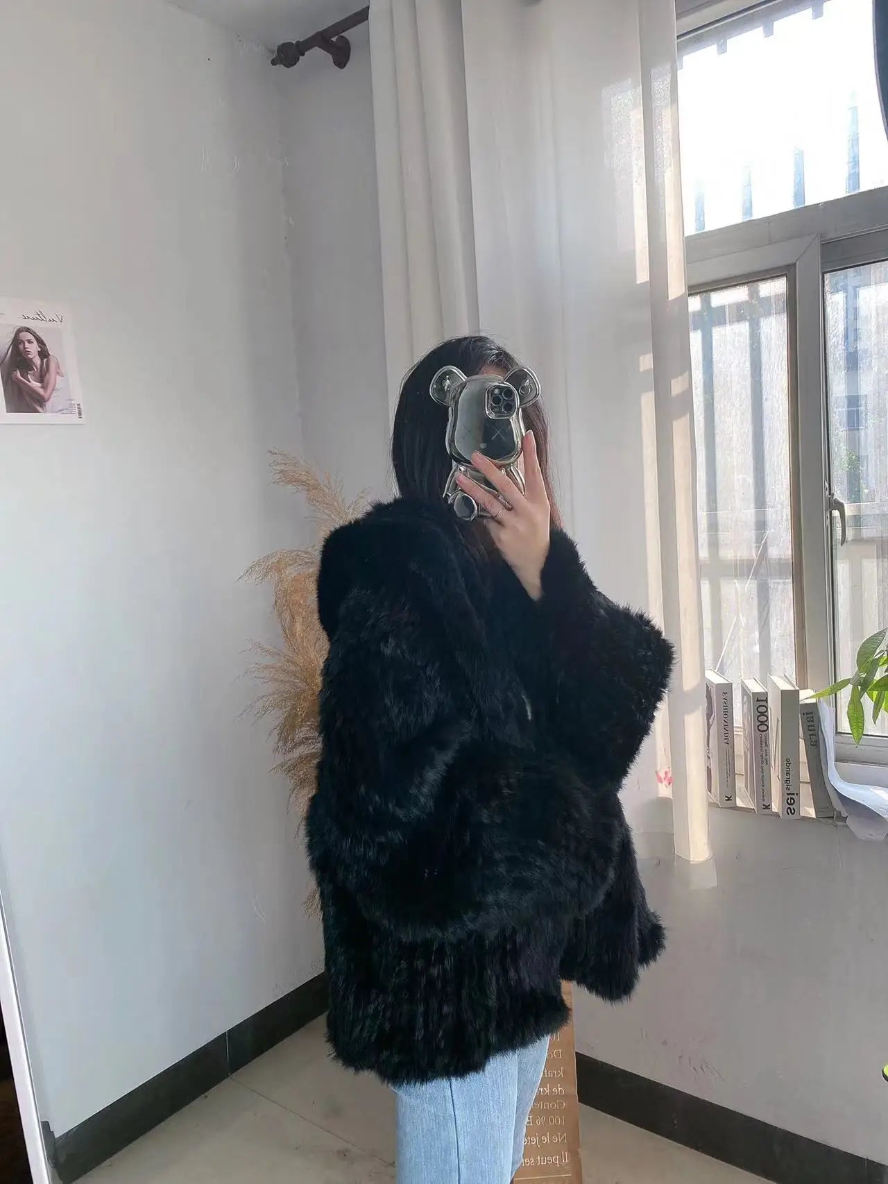 100% Real Rabbit Fur Coat
