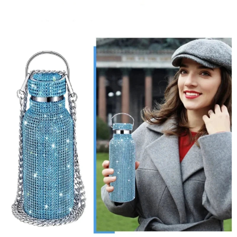 Diamond Stainless Steel Water Bottle with Crossbody 600Ml