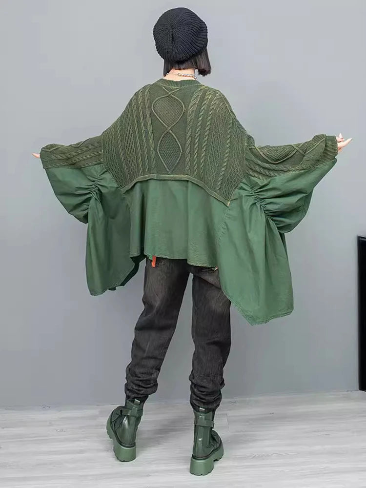 Irregular Big Size Knitting Sweater V-Neck Long Sleeve Women Pullovers