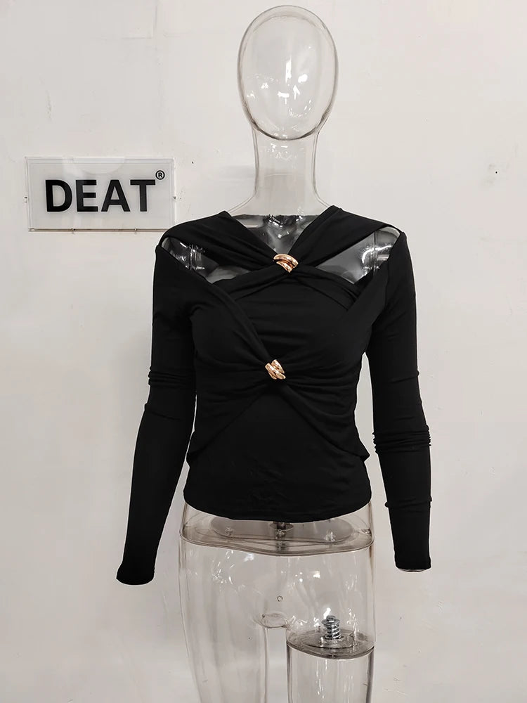 Hollow Out Knot Long Sleeves Slim Knitted Pullovers