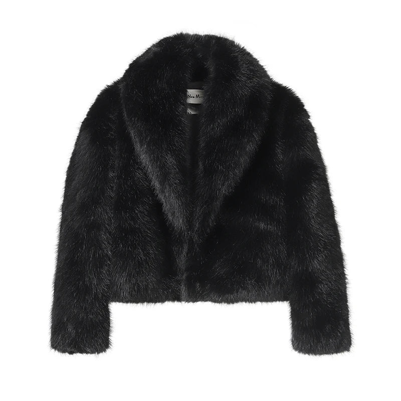 Fashion Shawl Collar Faux Fox Fur Coat