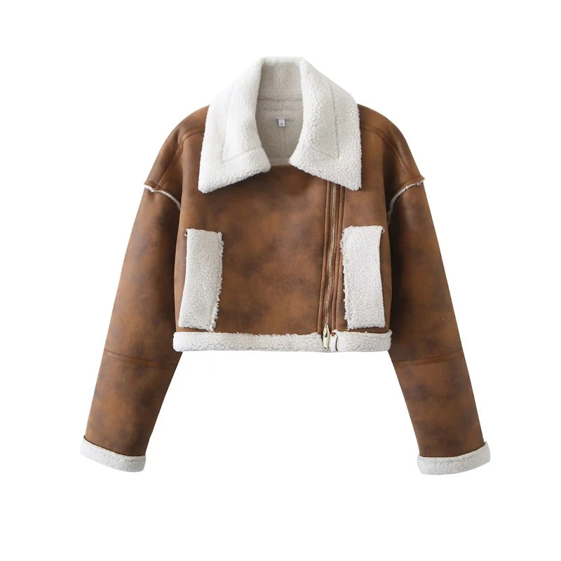 Women Short Thick Faux Fur Lamb Jacket 2024