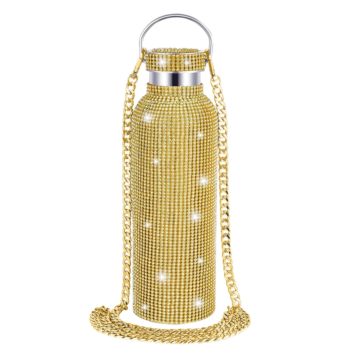 2024 New 750ml Bling Rhinestone Thermos Water Bottle Crossbody Stainless Steel