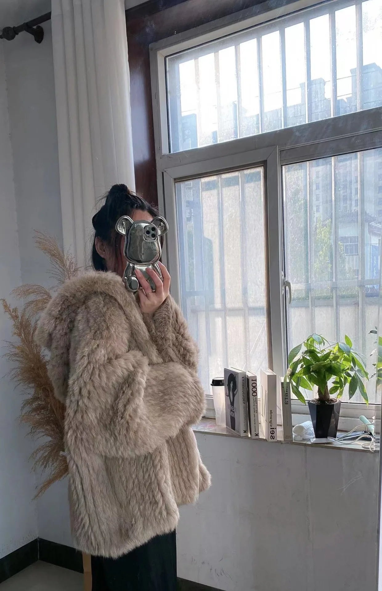 100% Real Rabbit Fur Coat