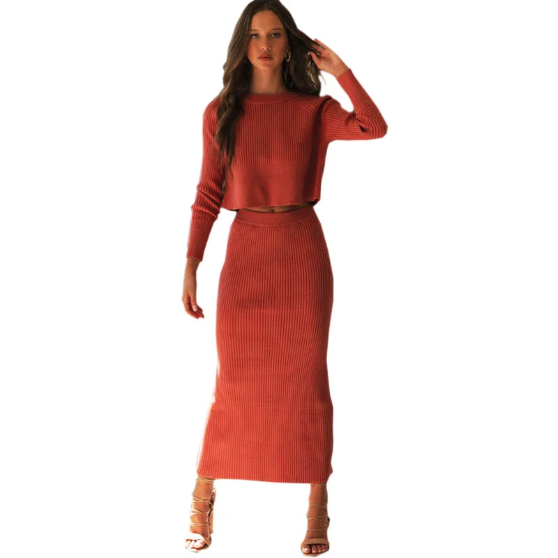 Sweater Crop Tops & Knitted Skirts Bodycon 2PCS Suits