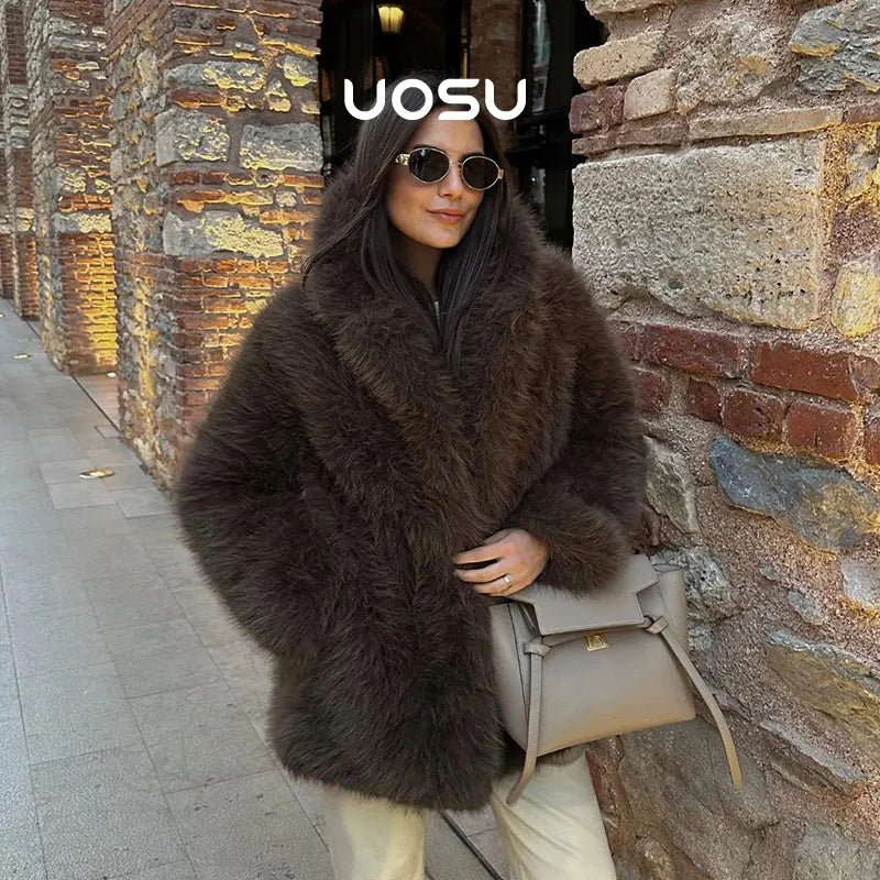 Fluffy Furry Faux Fur Women Winter Shaggy Jacket