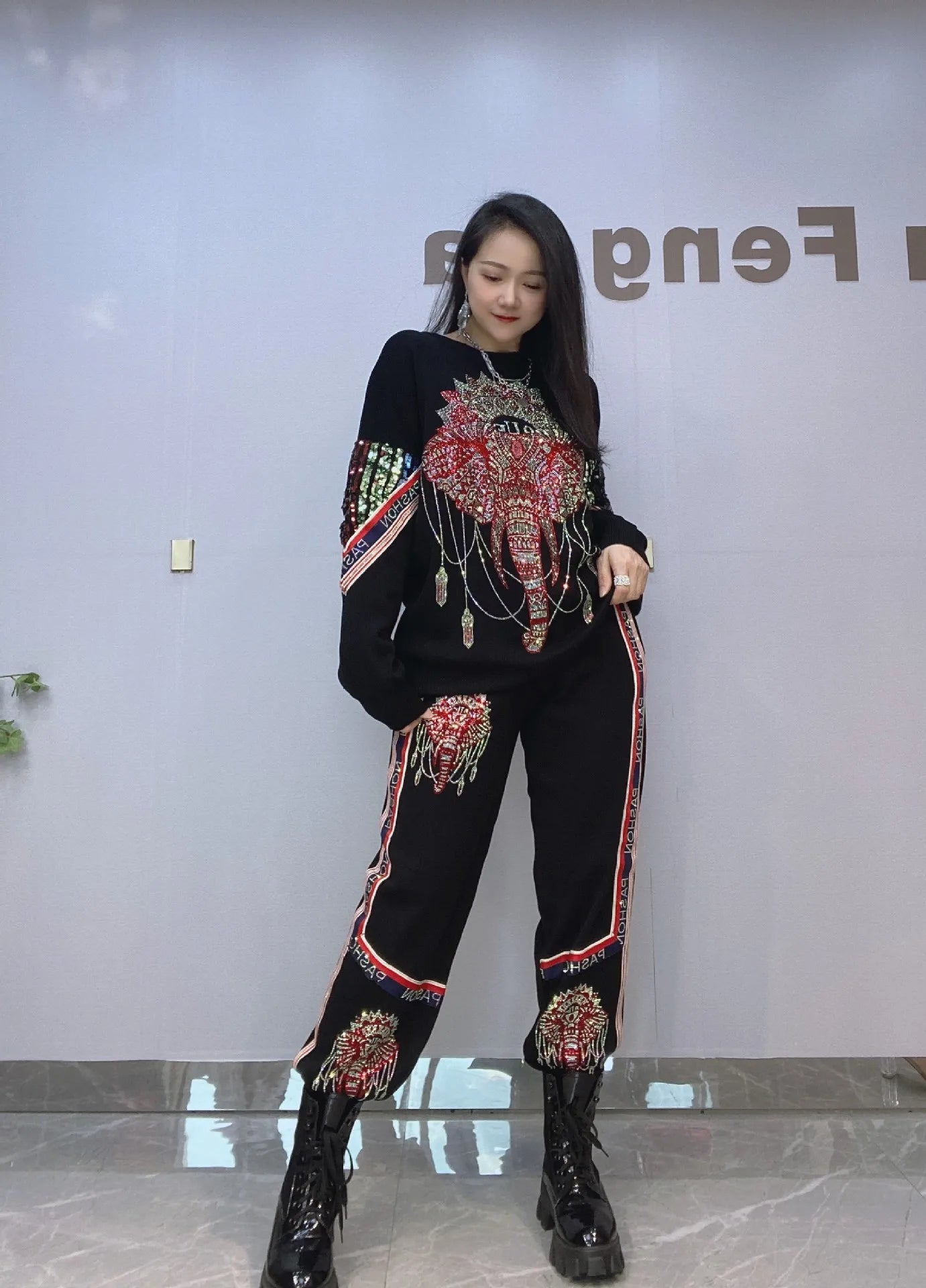 2PCS Anime Sequins Sweater Set