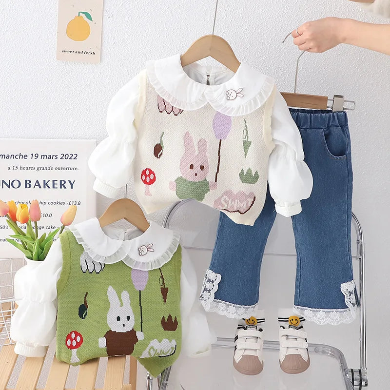Girls 3pcs Knitted and Jeans Set