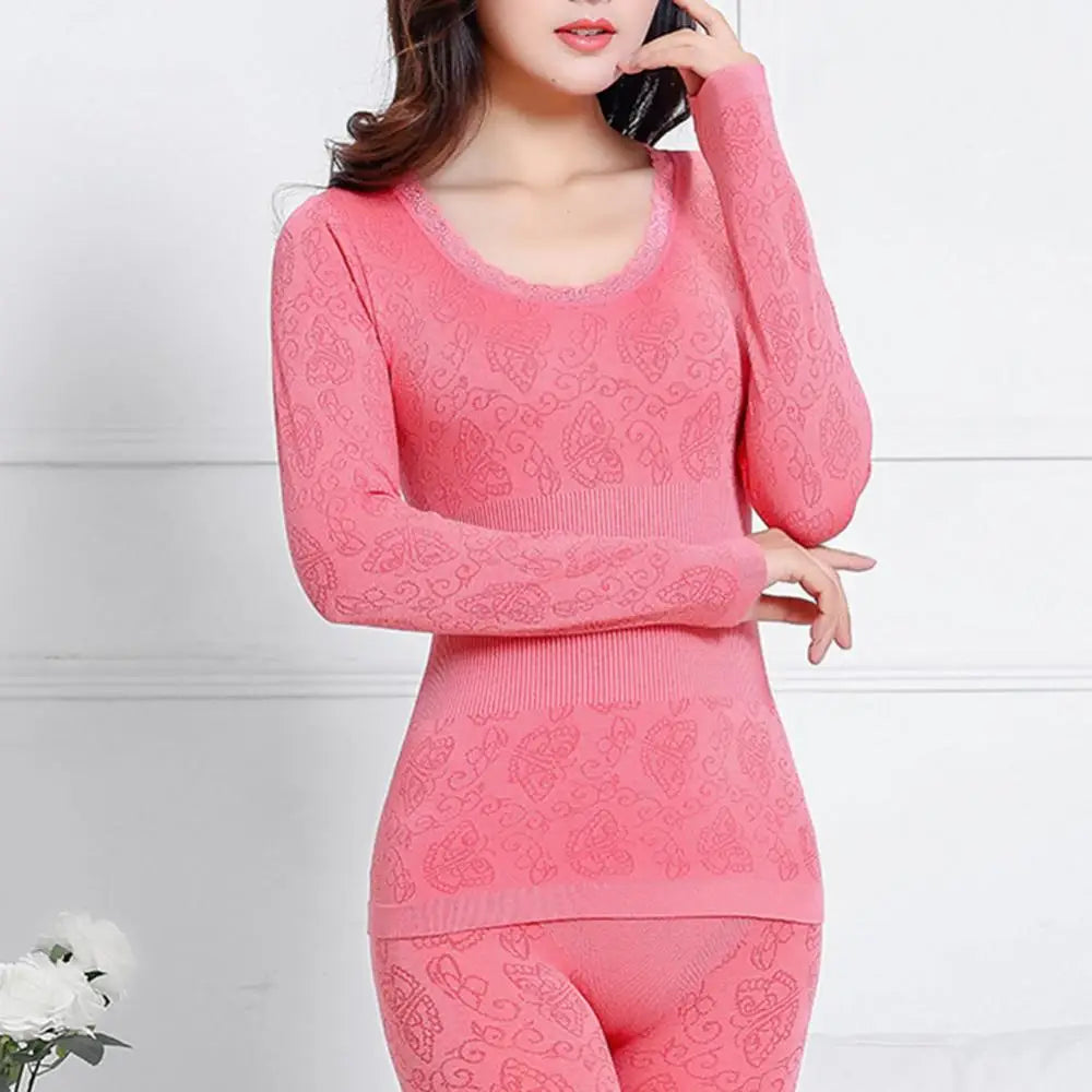2Pcs Women Thermal Underwear Sleepwear Set