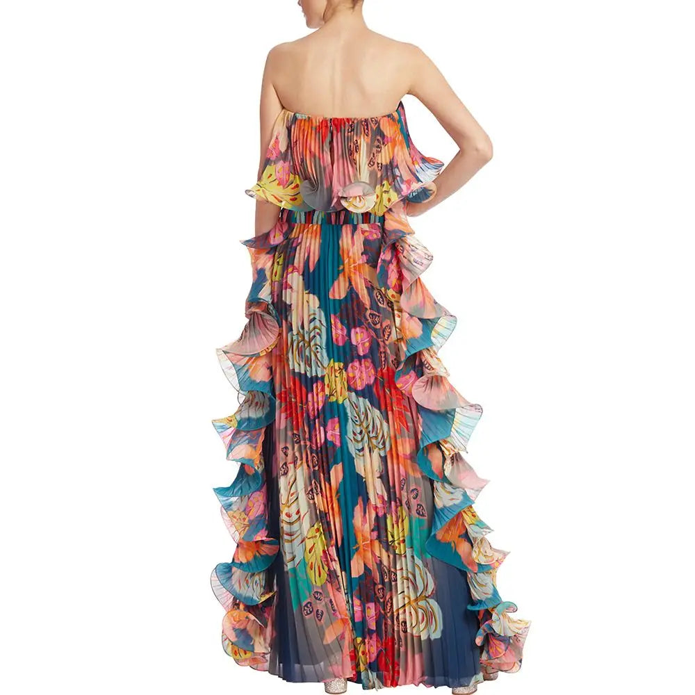 Luxury Flowers Printed One Piece Swimsuit and Skirt Beachwear