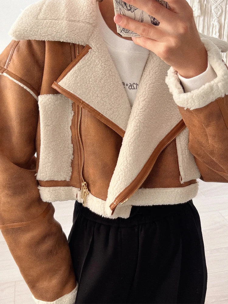 Women Short Thick Faux Fur Lamb Jacket 2024