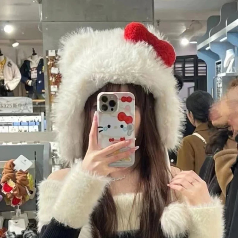 Hello Kitty Big White Fur Hat