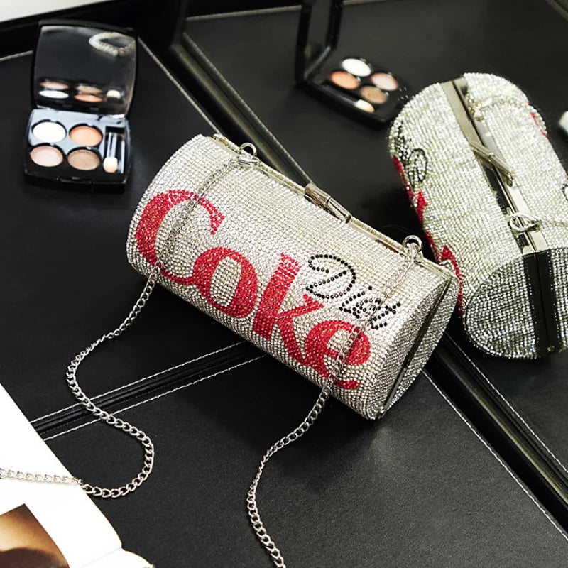 Fashion Coca Cola Rhinestone Crystal Sparkly Clutch Evening Handbags