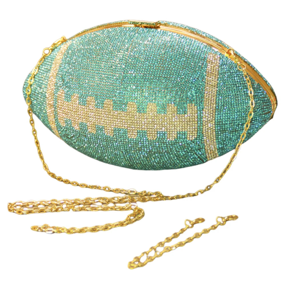Creative Football Shape Bling Rhinestone Shiny Diamond Purse with Shoulder Chain