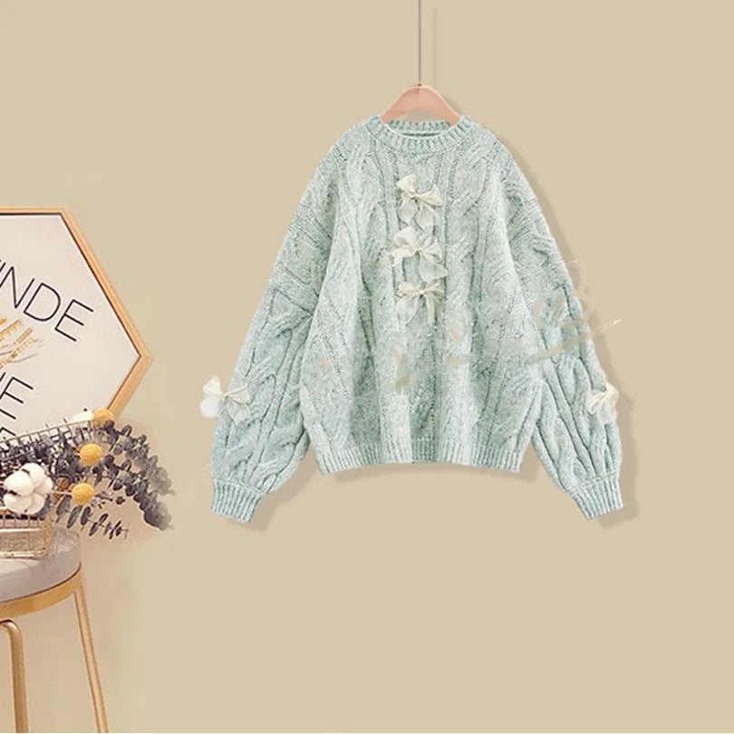 Lazy Sweet Knitted Sweater Pleated Gauze Skirt Two-piece
