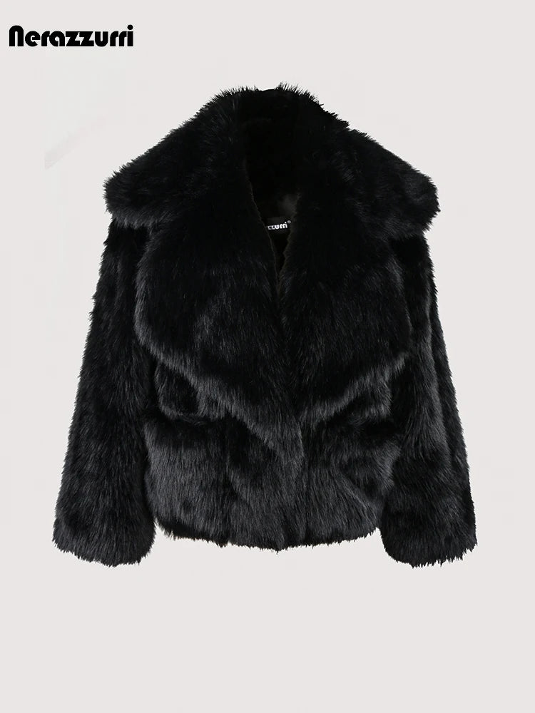 Casual Thick Warm Faux Fur with Big Collar and Pockets Fluffy Jacket