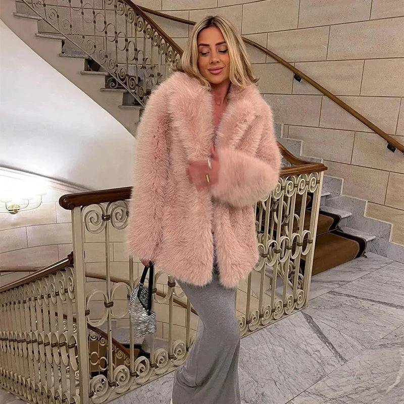 Fluffy Furry Faux Fur Women Winter Shaggy Jacket