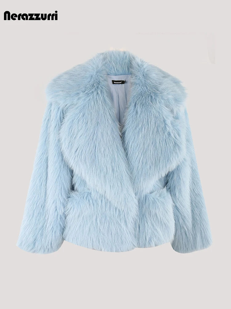 Casual Thick Warm Faux Fur with Big Collar and Pockets Fluffy Jacket