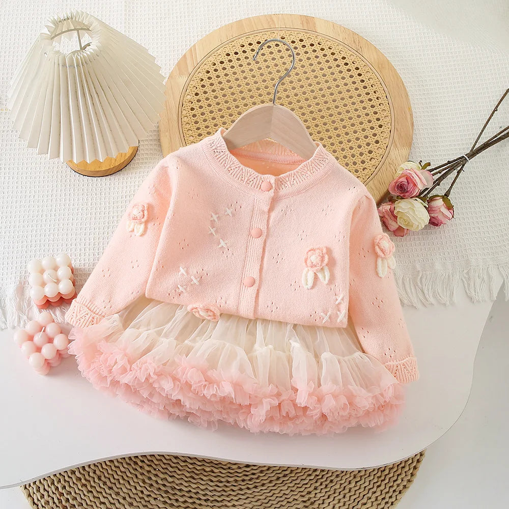 Girls Knitted Woolen Tutu Skirts 2pcs Det